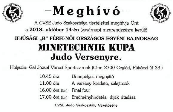 Meghívó Minetechnik judo versenyre 2018.10.14.