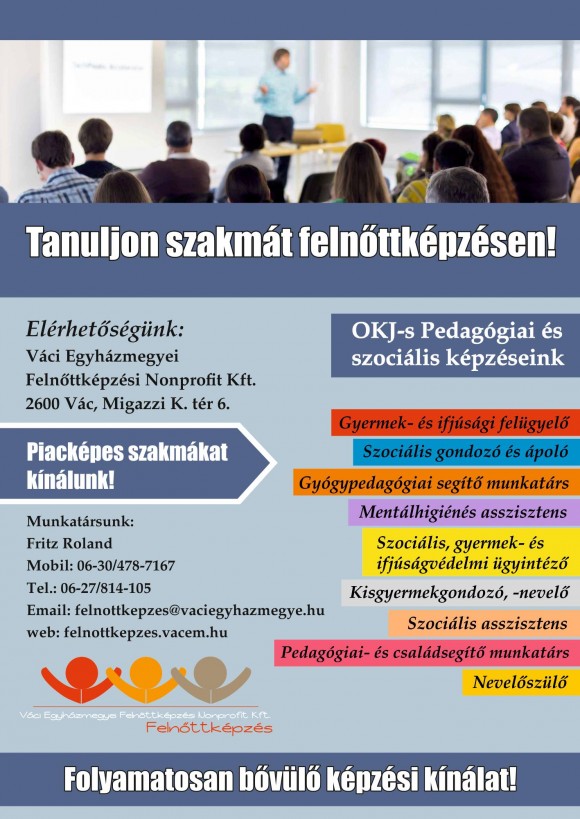 Váci Egyházmegyei Felnőttképzési Nonprofit Kft. OKJ-s képzései