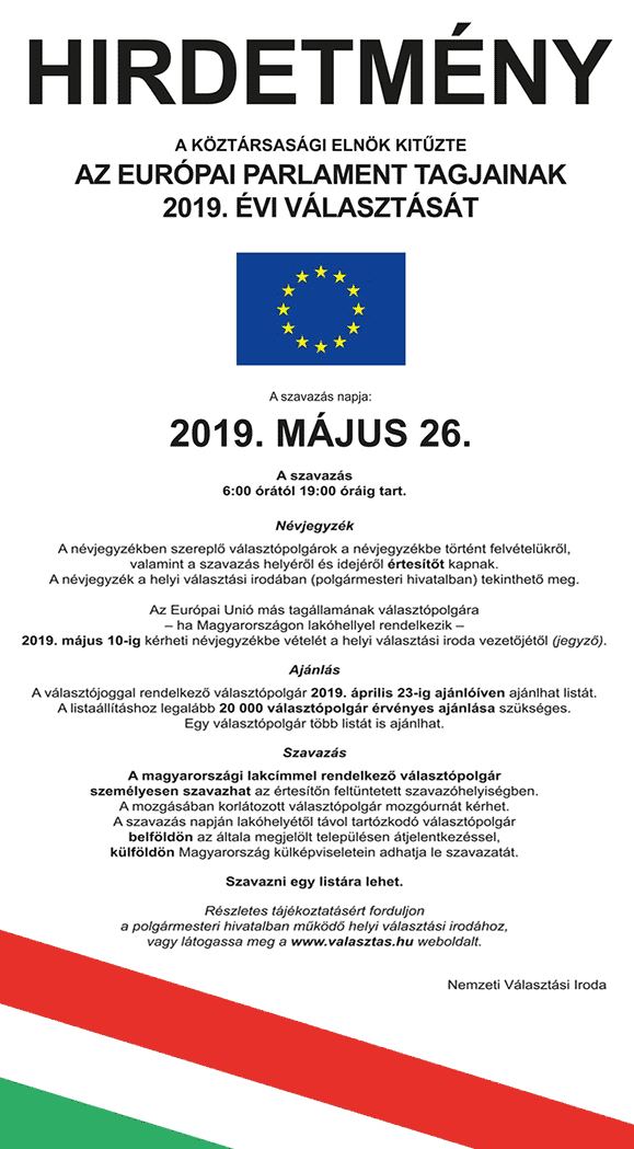 AZ EURÓPAI PARLAMENT TAGJAINAK 2019. ÉVI VÁLASZTÁSA