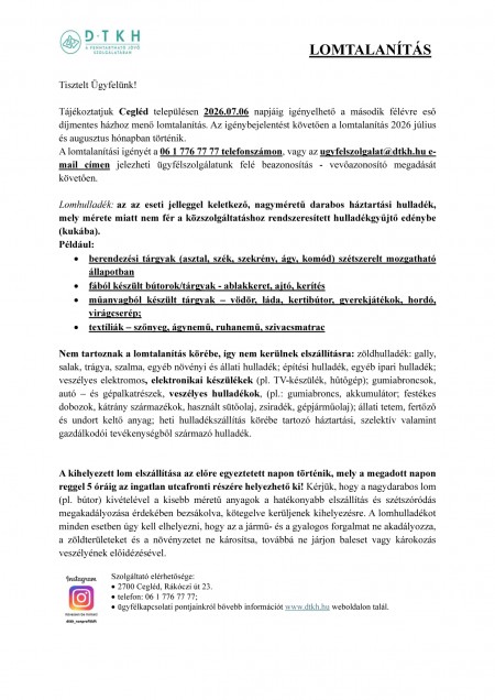 Tájékoztató lomtalanításról