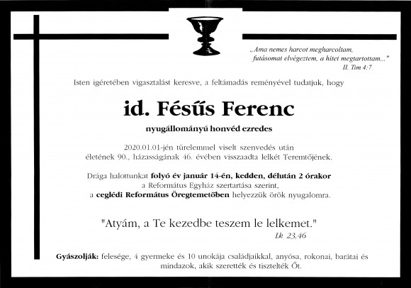 Gyászjelentés: ID. FÉSŰS FERENC