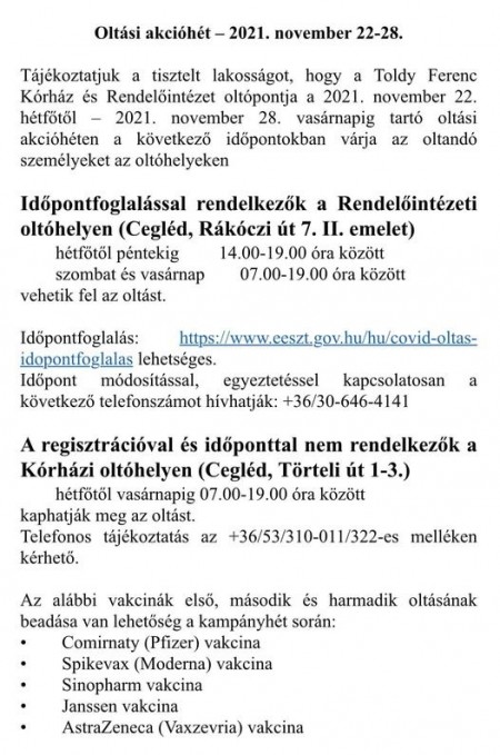 Oltási akcióhét - 2021. november 22-28.
